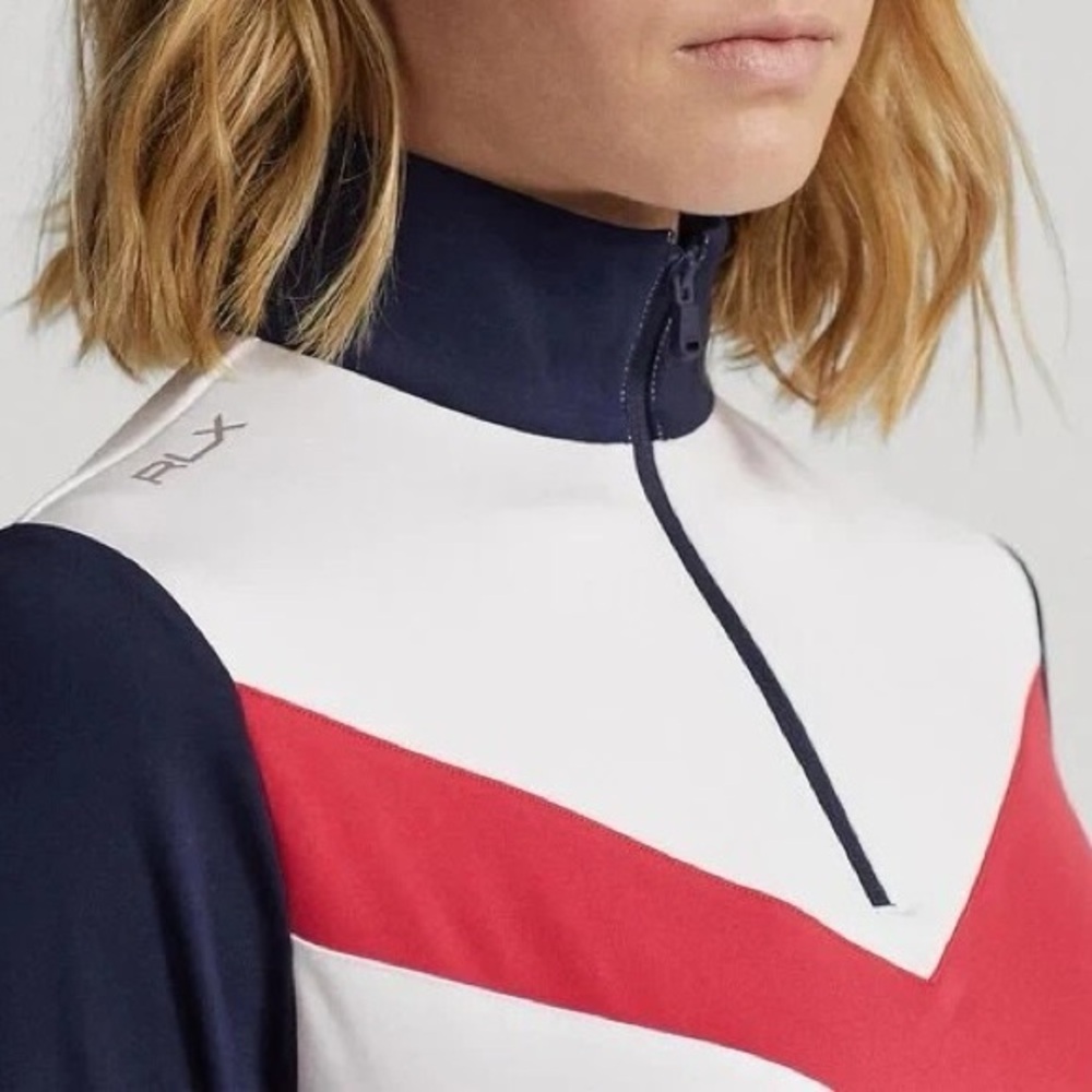 NWT Medinah Country Club Ralph Lauren Navy, Red and White Chevron Striped Top - Picture 2 of 7